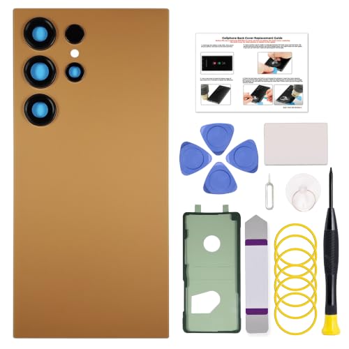 Rear Back Glass Cover Replacement Compatible with Galaxy S24 Ultra with Pre-Installed Tape, Repair Tools & Guide, Titanium Orange