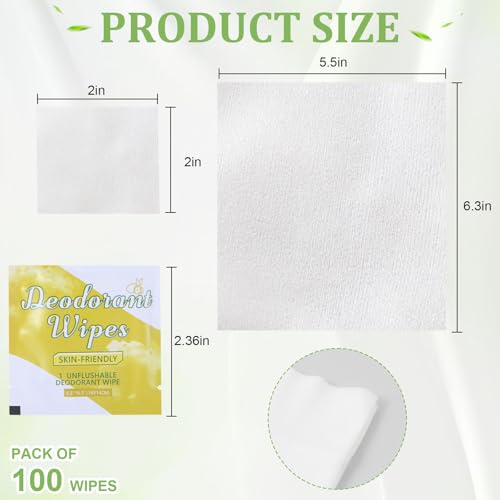 Image of 100Pcs Travel Deodorant Wipes, Travel Size Mini Deodorant Wipes Bulk for Homeless, Individually Wrapped Body Cleaning Supplies for Women Wet Armpit for Body Cleaning Lemon