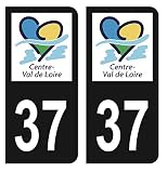 HADEXIA - Adhesivo para placa de matrícula, coche, departamento 37 de Indre-et Loire Logo región centro-val de Loia, color negro