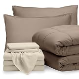 Bare Home Bed-in-A-Bag 8 Piece Comforter & Sheet Set - Split King - Goose Down Alternative - Ultra-Soft 1800 Premium Bed Set (Split King, Taupe/Sand)