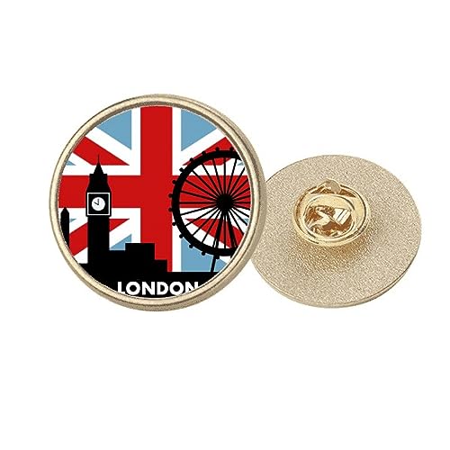Broche ronde en métal doré avec drapeau britannique et London Eye en taille M
