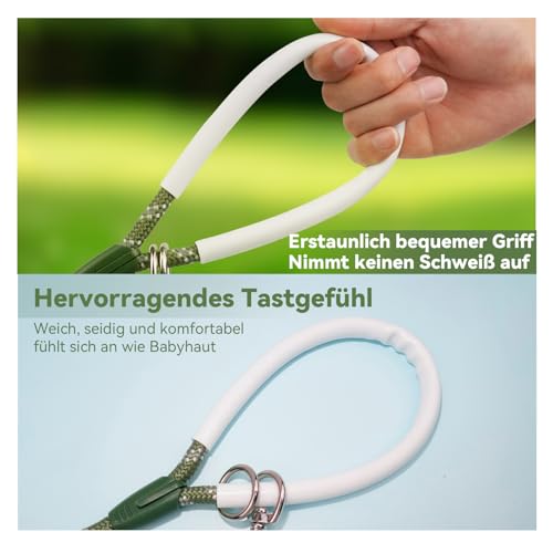 JoyfulPaws Rückrufleine für Hunde 1,8 m, 3 m, 6 m, 9 m, komfortabler Silikongriff, reflektierend, kein Verheddern, für kleine, mittlere, große Hunde, ideal für Spaziergänge,Camping (Olivgrün,1,8mx1cm)