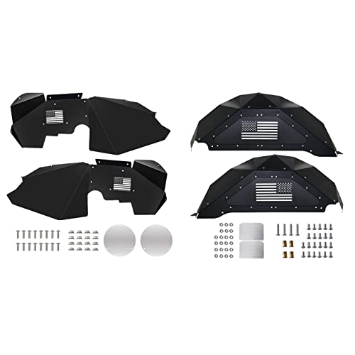 PARTOL Inner Fender Liners Front &Rear for Jeep Wrangler JK 2007-2018 2 Door & 4 Door US Flag Logo Lightweight Aluminum Design - Black
