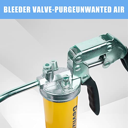 Cevhzoe Grease Gun, 7000 Psi Heavy Pistol Grease Gun Set,14 Ounces Load, 18 Inch Spring Flex Hose, 2 Working Coupler, 2 Extension Rigid Pipe And 1 Sharp Type Nozzle Included #TOP5