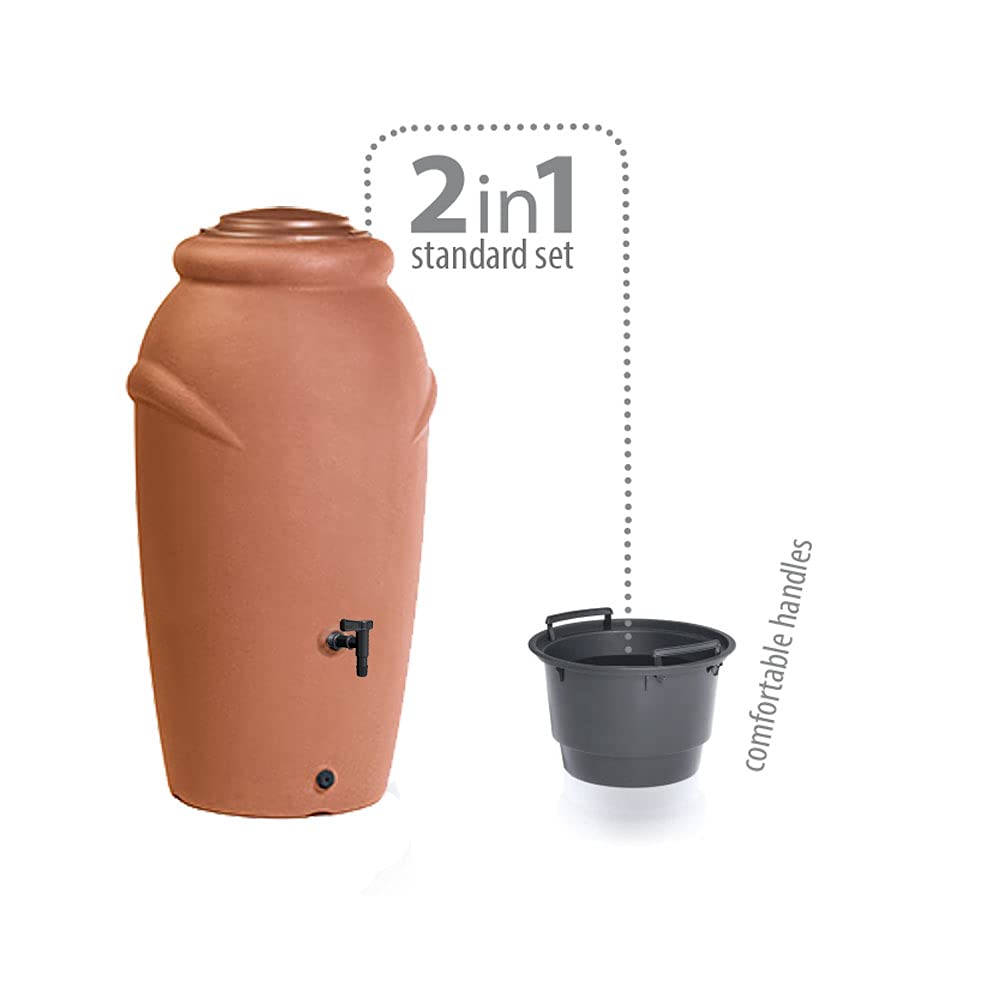 Regentonne 210 Liter mit Wasserhahn und Pflanzkübel