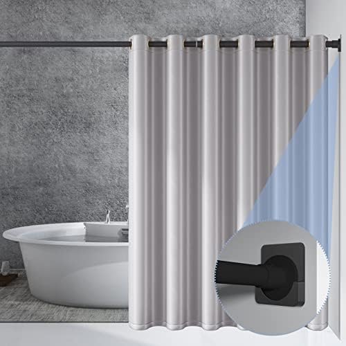 Prasacco Adhesive Shower Curtain Rod Tension Holder, Curtain Rod Bracket No Drilling Stick On Curtain Rod Holder Shower Rod Holders for Wall, 2 Pcs, Black, Not Include Shower Curtain Rod