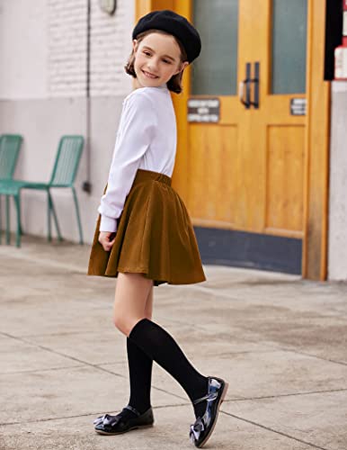 Flypigs Brown Skirt Corduroy For Big Little Girls With Pockets Casual Stretch Flared Winter Short Skirts #TOP2