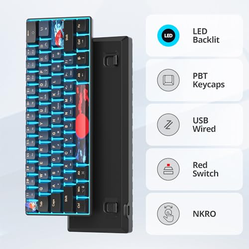 Image of 60 Percent Gaming Keyboard 60% Mechanical Keyboard LED Backlit Ultra Compact Wired Keyboard with Red Switch for Windows Laptop Gamer(61 Blue Samurai)