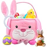 UMEELR Fluffy Bunny Easter Basket for Kids, Cute Basket Playset with Stuffed Plush Duck Keychains, Easter Gifts, Eggs Hunting Party Favor Supplies