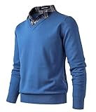 Herothorn Jersey de Punto para Hombre Jersey de Moda Suave al Tacto con Cuello en V y Camisa de Cuadros o Cuello Blanco.