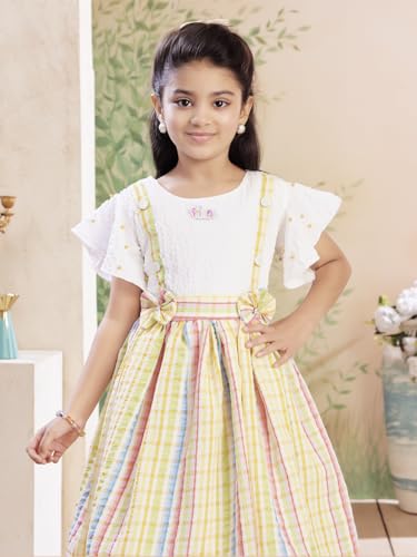Image of Aarika Girls Green Colour Check Cotton Frock