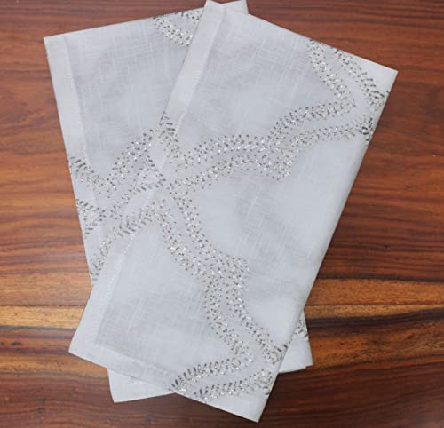 Cotton Craft Embroidered Cloth Napkins - Set Of 4 Pure Cotton Slub Dinner Napkin - Christmas Party Festive Xmas Celebration Decorative Holiday Table Napkin - Washable Reusable Napkin - 18X18- Silver #TOP5