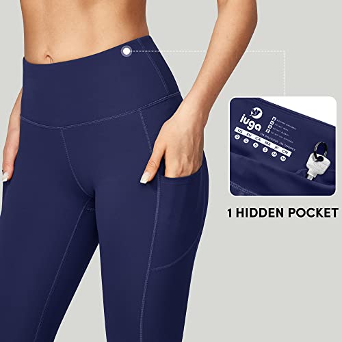 Iuga High Waist Yoga Pants With Pockets, Leggings For Women Tummy Control, Workout Leggings For Women 4 Way Stretch Navy Blue #TOP2