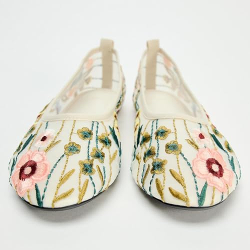 Women's Mesh Flat Mary Janes Embroidered Floral Flats Casual Comfortable Round Toe Back Pull tab Ballerina Shoes4