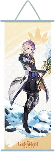 ZPPLD Genshin Impact affisch, Genshin Impact rollbild, anime affisch stor anime-figur, videospel Scroll, tyg affisch för väggdekoration, 70 x 25 cm manga-affisch (Albedo)