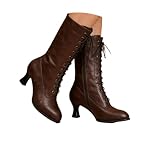  EGSDMNVSQ Bottes à Fermeture éclair à Talon Bloc Femmes Bottes En Cuir à Laçage Punk Gothique Pointues Demi Bottes Classiques Victoriennes Bottines à Talons De Mode Vintage