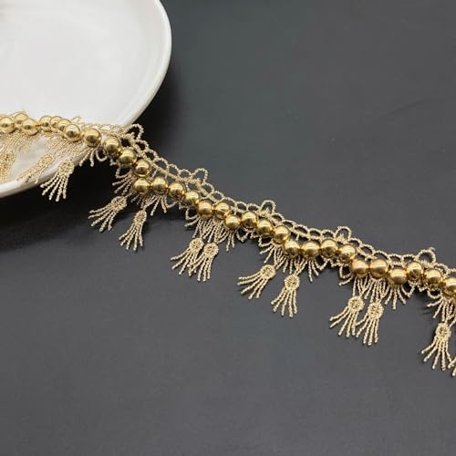 GorinsKani 4.8 Yards Gold Pearl Lace Trim Metaillic Venice Lace Trim Gold Embroidery Lace Trim Love Craft Lace for Sewing, Costumes, Gowns, Home Decor (Gold C 3.8cm)