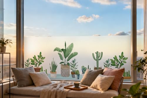 DKTIE Decorative Window Privacy Film, Potted Home Plants Set, Urban Jungle, Trendy Home Decor (S581, 17.7in X 78.7in)