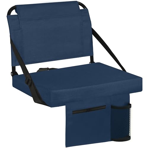 Besunbar Stadium Seats for Bleachers with Back Support Bleacher Seat Soft Cushion Light Weight Includes Shoulder Strap & Cup Holder, Front & Back Zipper Pocket, Suitable for Sports Events,Navy