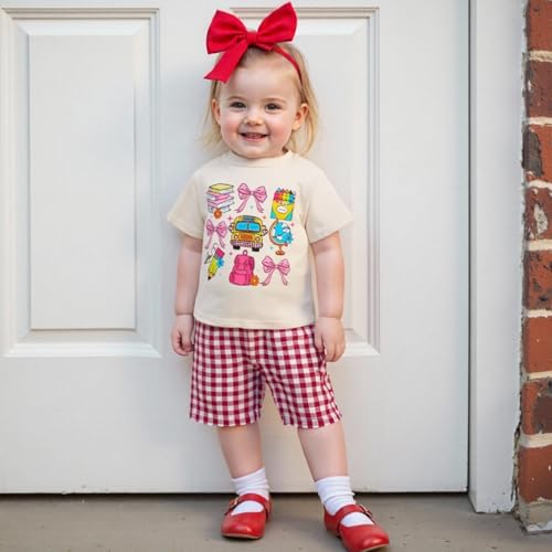 Image of Kids Toddler Girl Back to School Shirt Cute Print First Day of School Tee Shirt Kindergarten Preschool Tops
