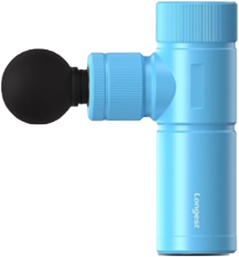 LONGEST Mini Deep Tissue Massage Gun, Percussion Handheld Muscle Gun for Pain Relief & Recovery, Cordless Travel Massager for Back Neck Shoulder with 4 Heads, Gift for Men Women Blue