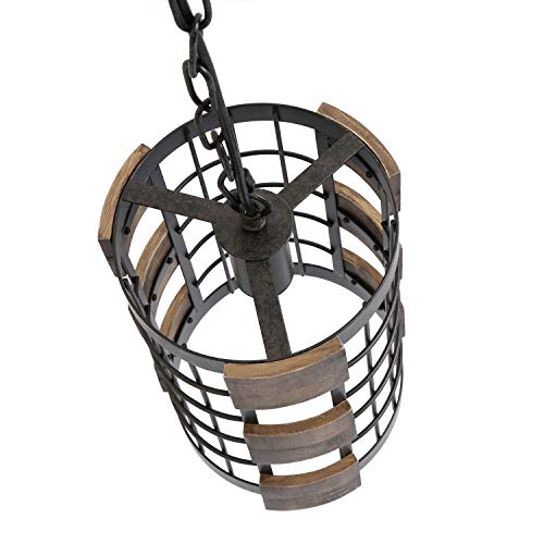 Eumyviv Farmhouse Kitchen Pendant Light 7.8" Circular Industrial Mesh Cage Rustic Chandelier Ceiling Lighting Fixture, Brown Wood(P0048) #TOP3