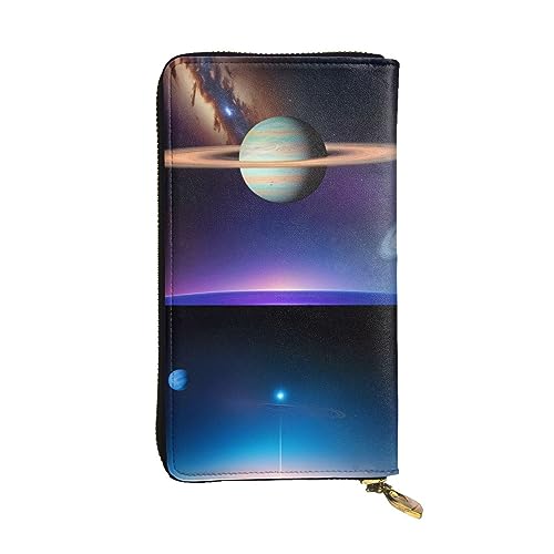 Cosmic Saturn Picture Leather Long Clutch Wallet for Fashionable Girls and Women - Durable, Stylish, and Functional, Black, One Size