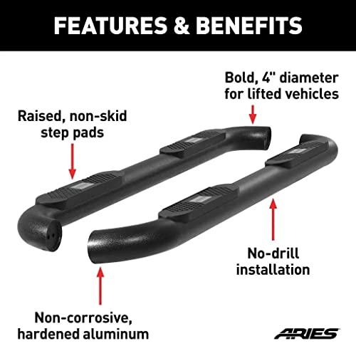 Aries Al232009 Big Step 4-Inch Round Black Aluminum Nerf Bars, Select Toyota Tacoma #TOP2