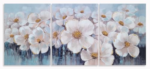 Yihui Arts 3 Piece Hand-Enhanced Floral Wall Art Set - Modern Abstract White Flower Canvas Prints with Gold Accents, Serene Light Blue Backdrop for Living Room, Bedroom & Office Decor image 3
