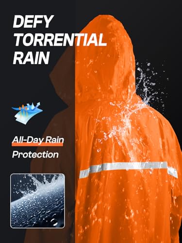 Image of Mens Long Hooded Safety Rain Jacket Waterproof Emergency Raincoat Poncho