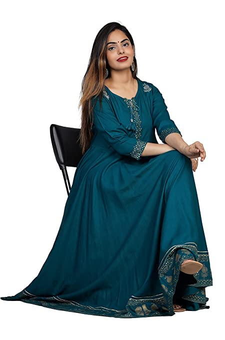 Image of JAYROSH Women's Embroidered Rayon Anarkali Kurta Gown | Flared Kurti for Women & Girls