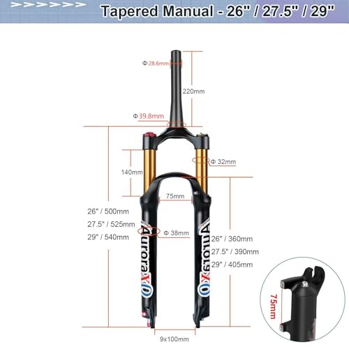 Fourche VTT AuroraXQ suspension pneumatique pour réparer pivot conique - 3