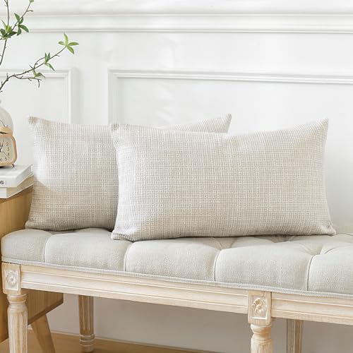 JOTOM Set of 2 Cushion Covers 40x60 cm Linen Beige Decorative Throw Pillow Covers 16x24 Inch Lumbar Cushion Case Home Decor Pillowcases for Couch Sofa Living Room Bed (Beige) - Image 4