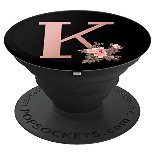 Matte Rose Pink Letter K Floral Monogram PopSockets Grip and Stand for Phones and Tablets