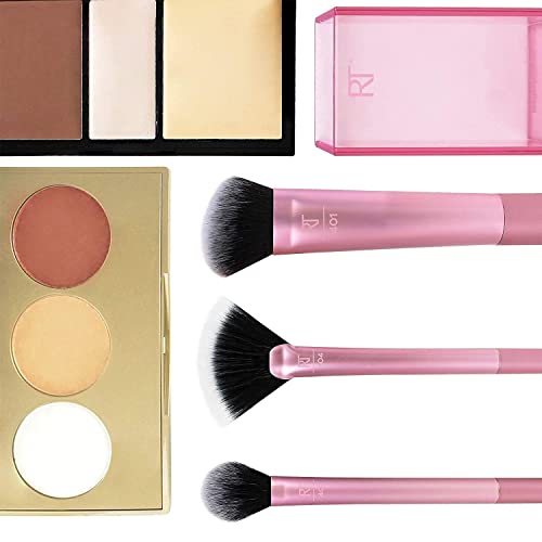 Real Techniques Cruelty Free Sculpting Set, Includes Fan Or Setting Brush & Brush Cup, Synthetic Bristles, Pink, 4 Piece #TOP5
