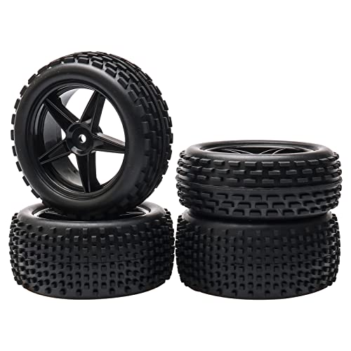 Pxyelec Llantas y neumáticos delanteros y traseros para coche todoterreno a escala 1/10, 4 unidades, color negro, 5 radios para HSP