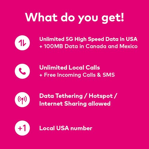 TSIM Przedpłacona karta SIM USA na 9 dni | Nieograniczone szybkie przesyłanie danych 4G/5G w USA + nieograniczona transmisja danych o niskiej prędkości w Kanadzie i Meksyku | Nieograniczone połączenia
