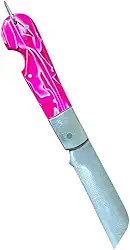 Canivete Inox tipo Roger pica fumo com bainha de couro (rosa)