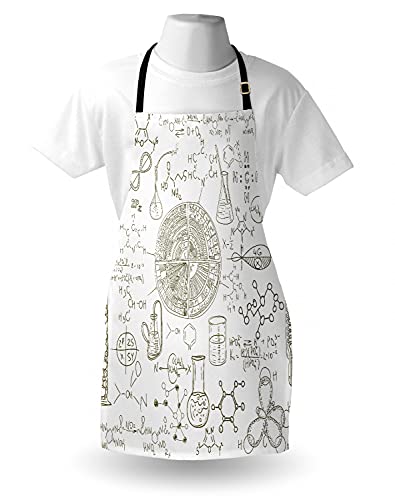 Lunarable Science Apron, Science Theme Hand Drawn Style Chemistry Laboratory Illustration, Unisex Kitchen Bib With Adjustable Neck For Cooking Gardening, Adult Size, White Umber #TOP2