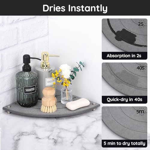 Image of Segbeauty Diatomaceous Earth Tray, 9.85in Instant Dry Stone Drying Tray for Bathroom Counter Corner, Water Absorbing Corner Countertop Organizer Corner Counter Shelf Soap Sponge Dispenser Holder