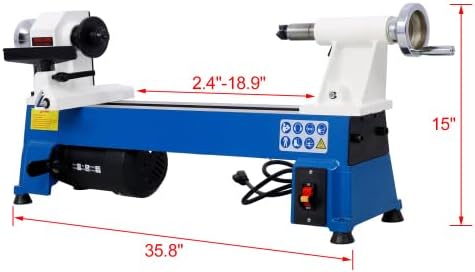 Wood Lathe - 10 x 18 Benchtop Wood Lathe Machine with 5 Variable Speeds 500/750/1150/1800/3200RPM | 1/2HP Multifunctional Power Wood Lathe Mini Wood Turning Lathe for Woodworking Woodturning