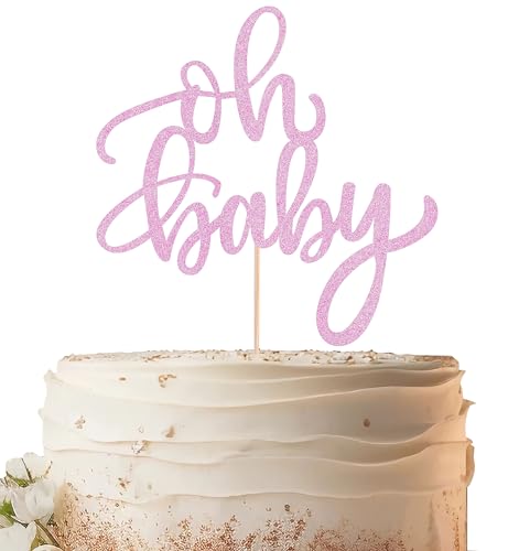 EONNCNT Oh Baby Cake Topper - Pink Glitter Baby Shower Cake Decorating Supplies for Boys or Girls, for Baby Shower Gender Reveal Baby Birthday Party Supplies Photo Booth Props