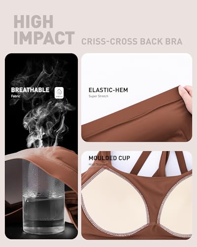 Image of RUNNING GIRL High Impact Sports Bras for Women - Scoop Neck Strappy Sports Bra High Support Moulded Cup Workout Bra