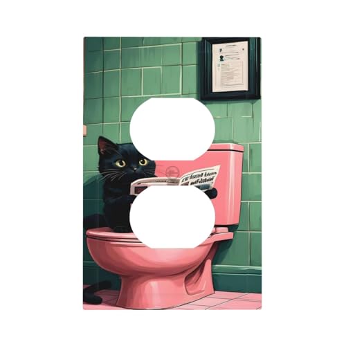 Decorative Outlet Covers Funny Black Cat Newspaper Pink Toilet 1 Gang Duplex Light Switch Cover Plate Wall Plates for Electrical Outlets Switchplate Faceplate for Home Decor