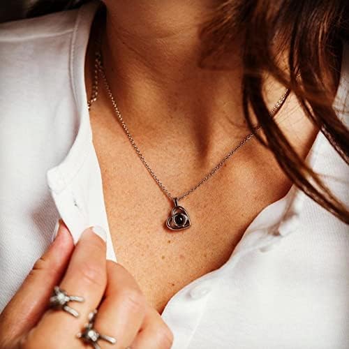ZLHZW Picture Necklace Personalised for Women - Custom Photo Love Heart Projection Pendant - Customised Portrait Jewelry - Birthday Anniversary Memorial Gifts Girlfriend Wife Mother Daughter
