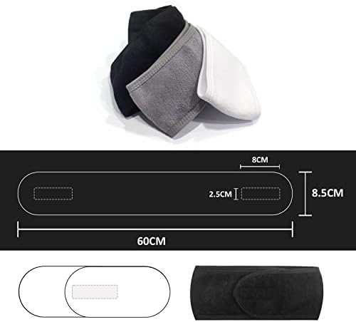 3-piece adjustable makeup headband, headband for face wash, spa, beauty, spa, facial loop yoga headband, self-adhesive towel loop and 4 hair loops.