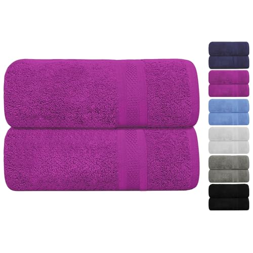Large Bath Towels Pack of 2 Pieces 100% Ring Spun Egyptian Cotton 600gsm Luxury 70x140cm Towels for Pool, Spa, and Gym Thick Durable and Highly Absorbent Hotel Quality Quick Drying Towels (Purple)