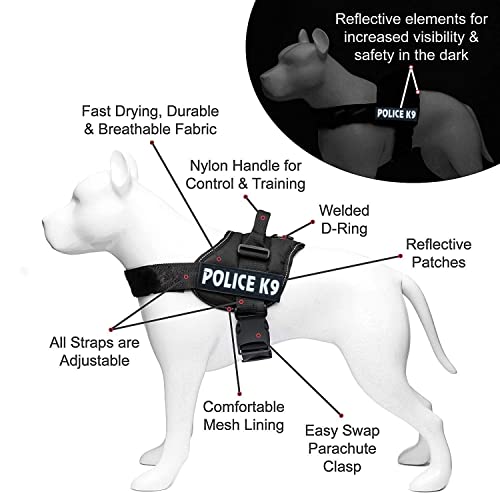 Image of 24x7 eMall Dog K9 Police Dog Harness Vest with Hook and Loop Straps and Handle and Adjustable (Large -28-34 Inch Girth, Black)