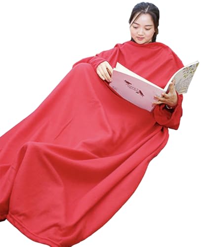 Warmie- Cozy Blanket with Sleeves- Super Soft Fleece Warm Cozy Hands Free for Reading Surfing Internet Watching Tv (Red 70
