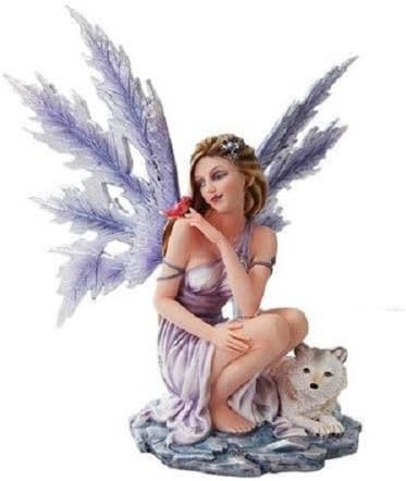 Kingdom Winter Fairy With White Baby Tiger Statue Large 14" Tall